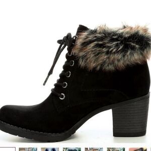 Sophie17 gorgeous heeled lace up fur trim booties
